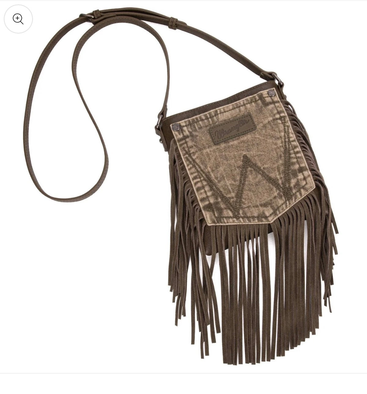 Wrangler Olive Brown - Fringe Denim Pocket Crossbody