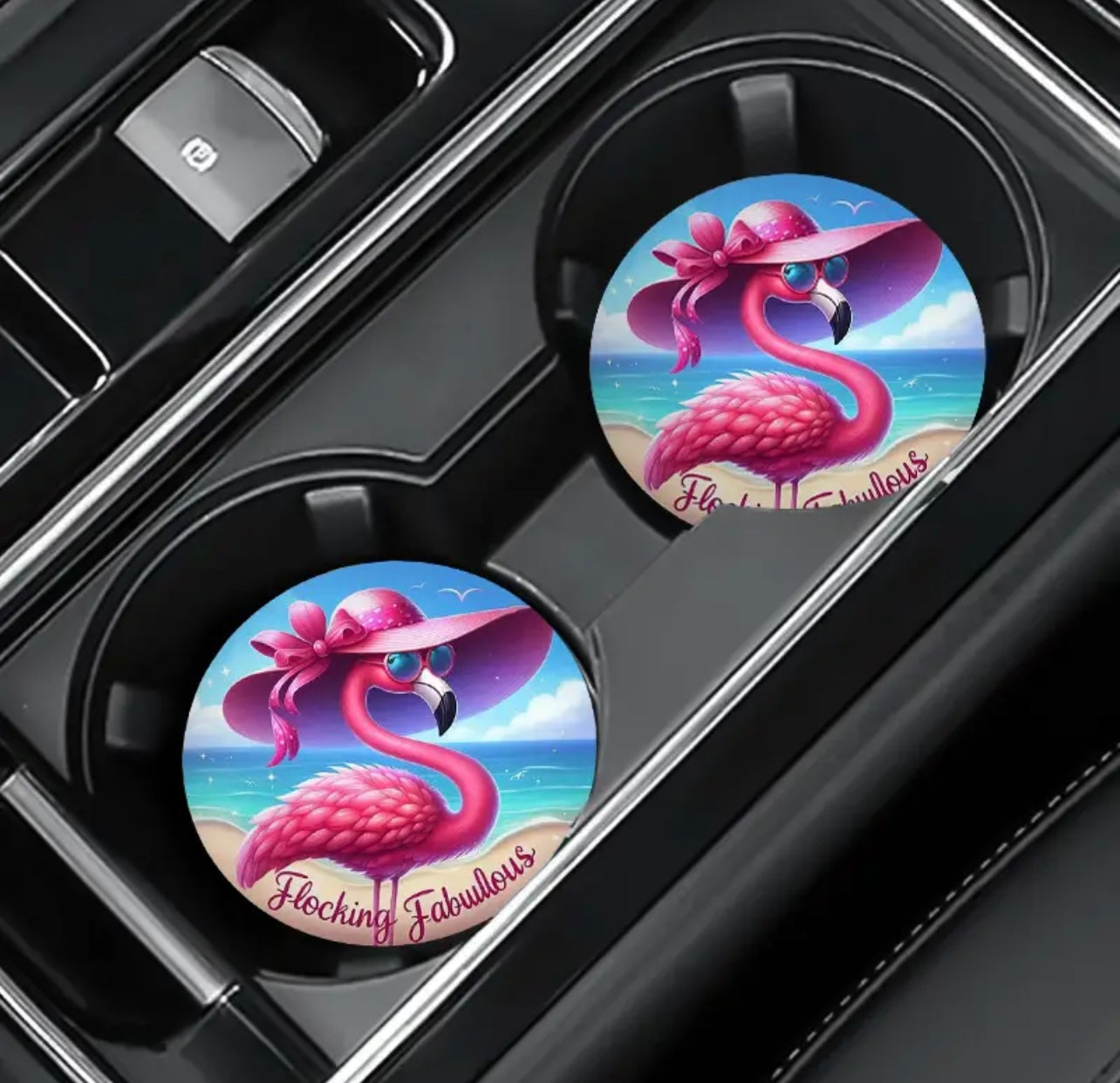 Flocking Fabulous Flamingo Silicone Car Coaster Set