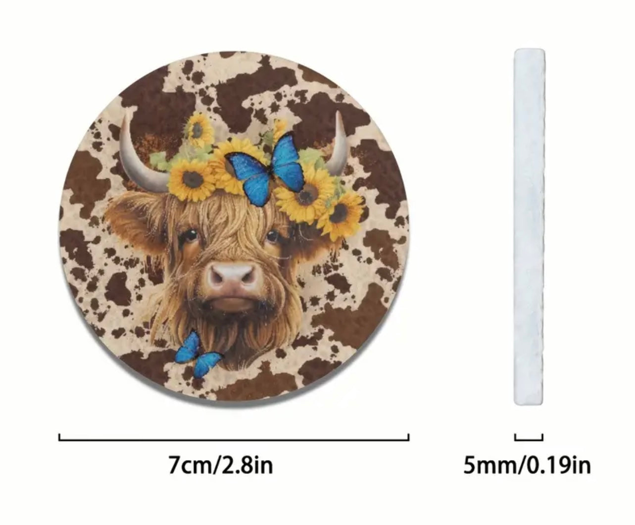 Highland Cow Neoprene Car Coaster Set