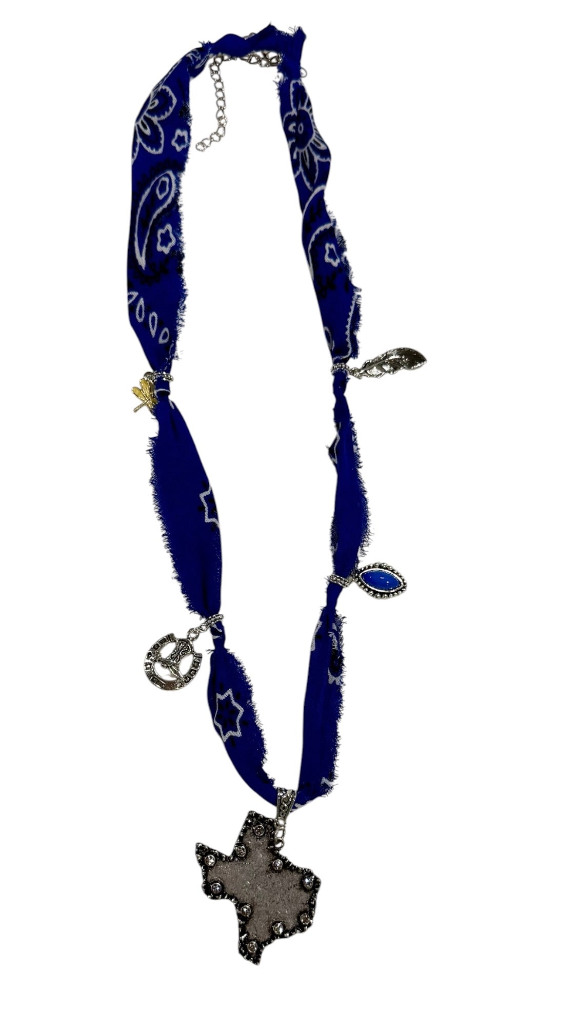 Texas Charm Bandana Necklace – Boho Western Fabric Necklace (Red or Blue) – 14” Handmade Statement Piece