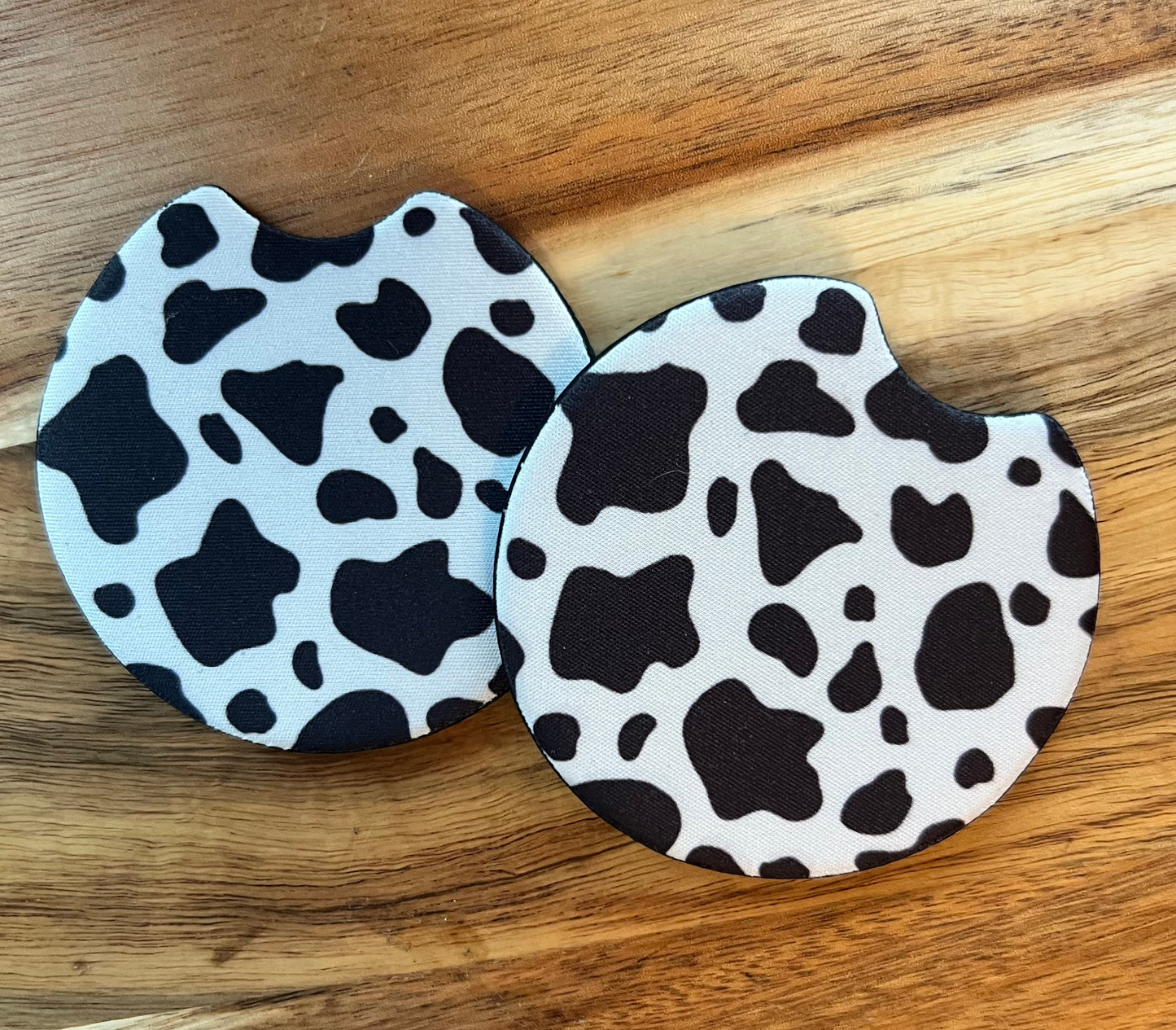 Black/White Cow Print Neoprene Car Coaster Set