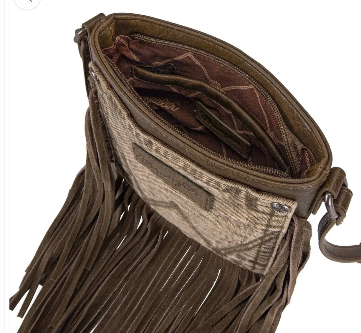 Wrangler Olive Brown - Fringe Denim Pocket Crossbody