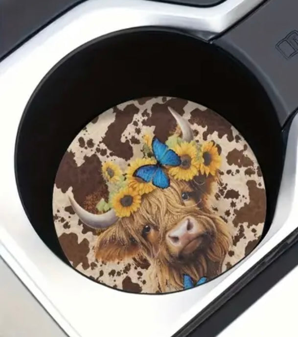 Highland Cow Neoprene Car Coaster Set