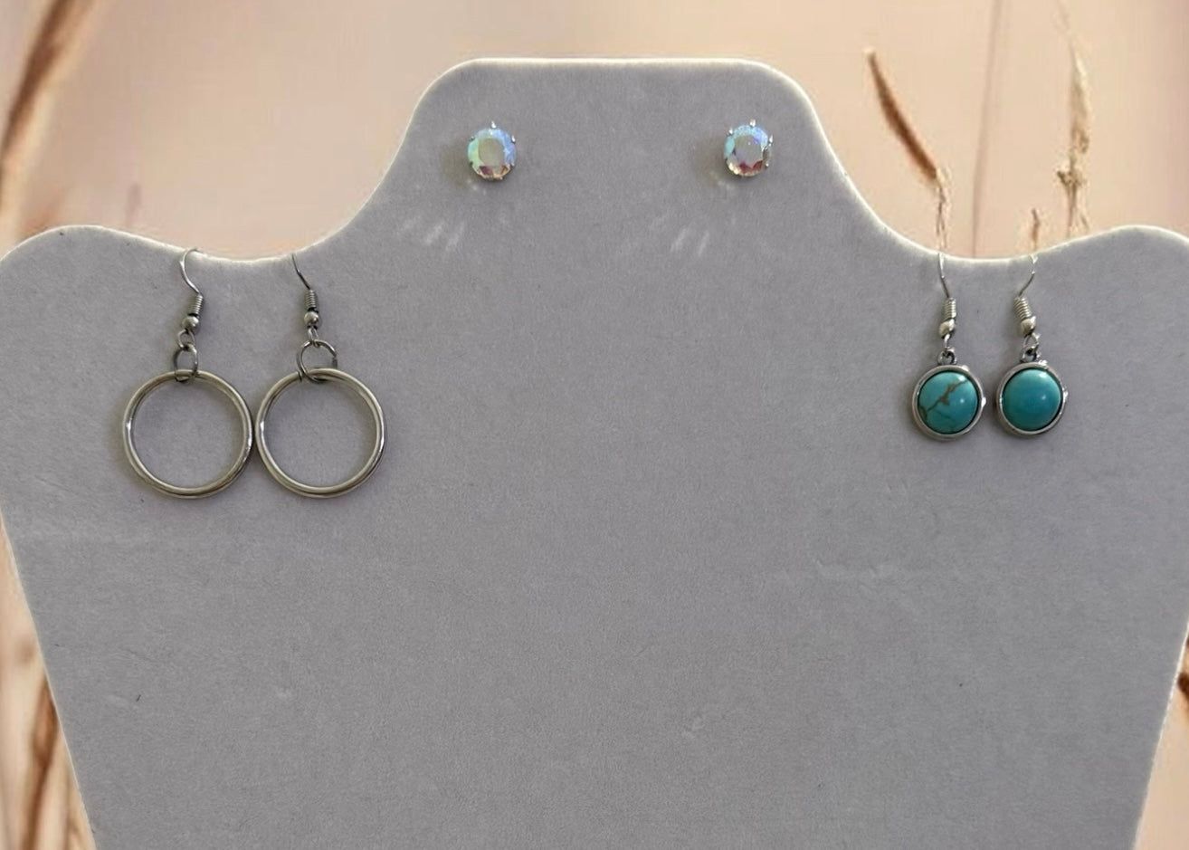 Turquoise & Silver Earring Trio Set – Western Boho Mixed Earring Collection
