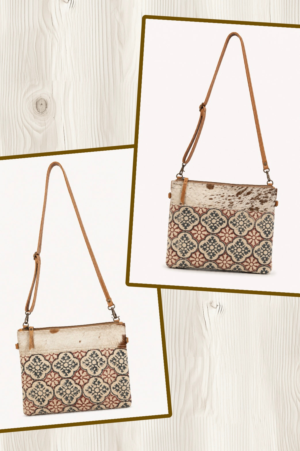 Upcycled Woven Rug & Cowhide Crossbody Bag