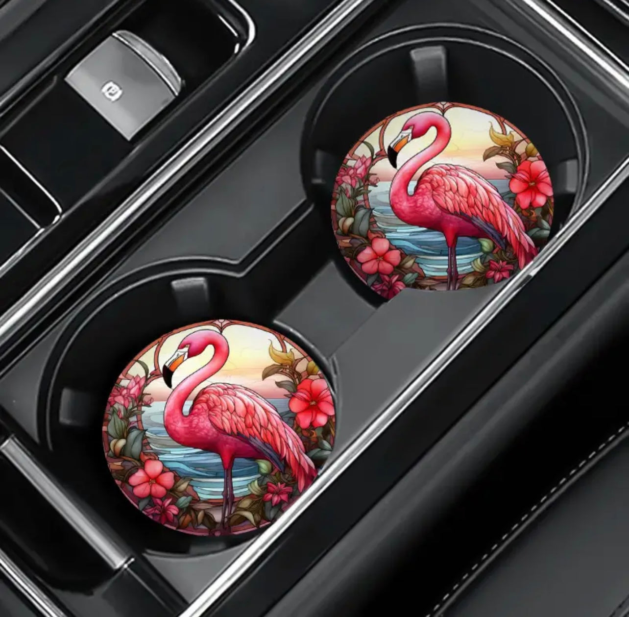 Tropical Flamingo Silicone Car Coaster Set