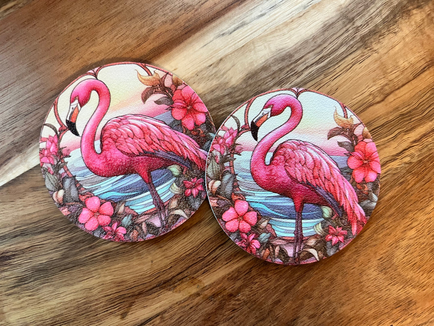 Tropical Flamingo Silicone Car Coaster Set