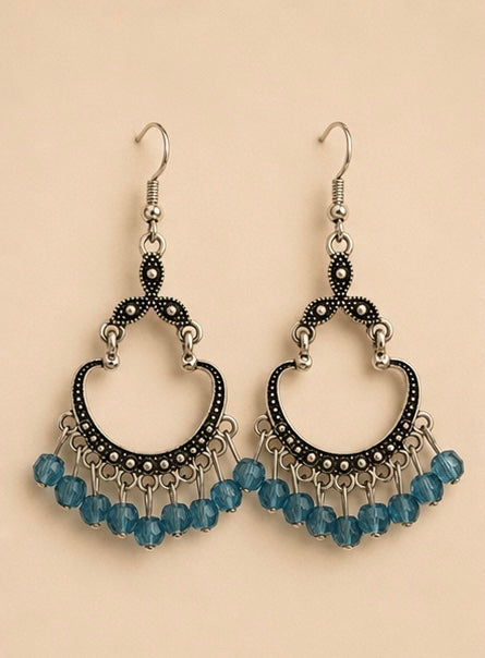 Midnight Blue Beaded Boho Chandelier Earrings