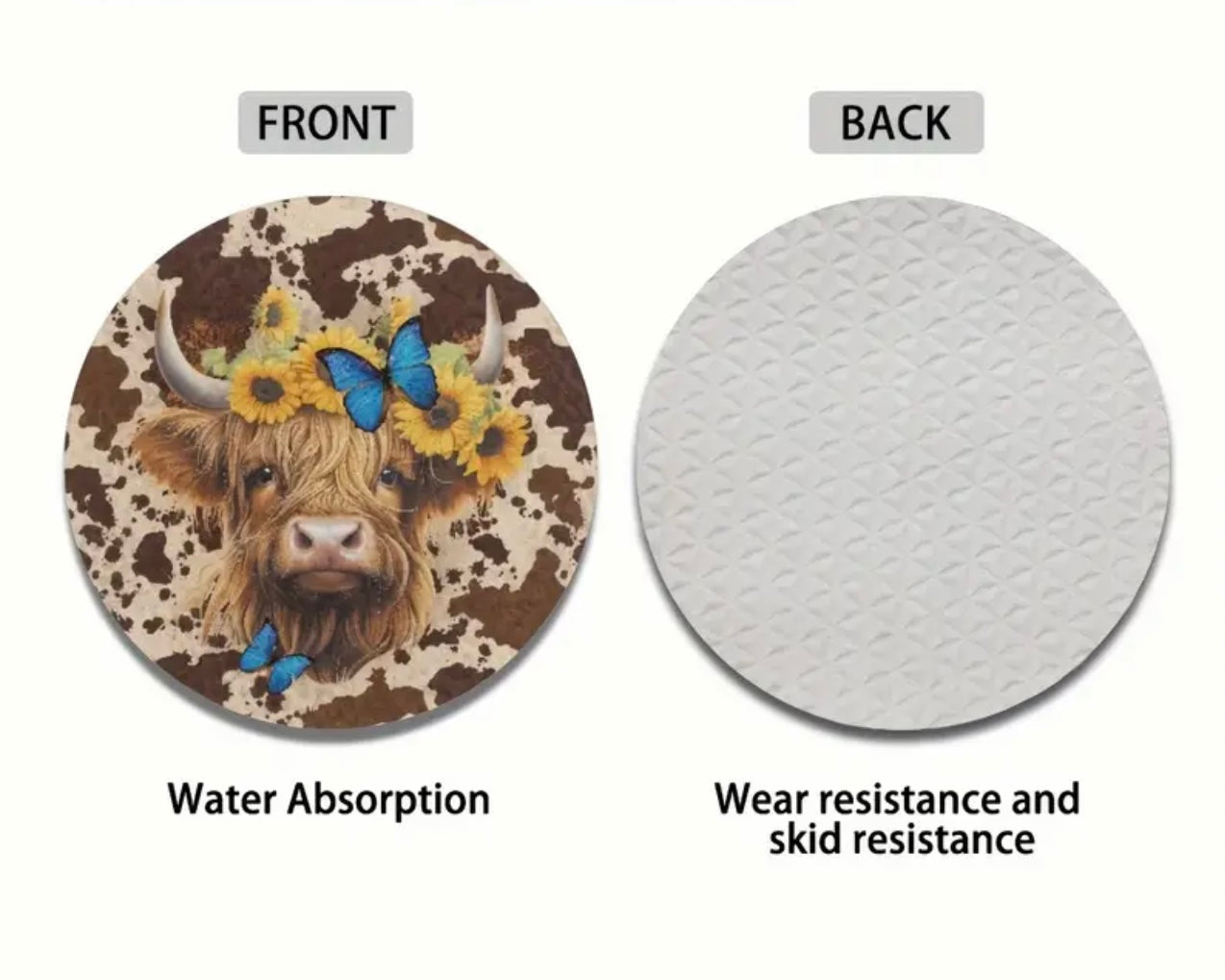 Highland Cow Neoprene Car Coaster Set