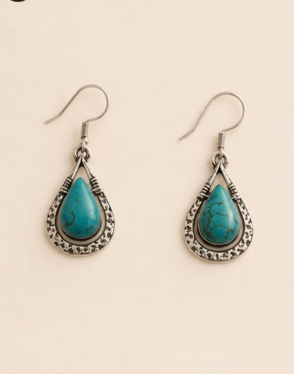 Turquoise Teardrop Western Boho Earrings