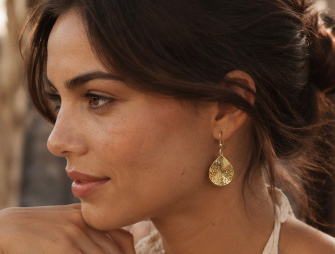 Golden Hammered Teardrop Earrings