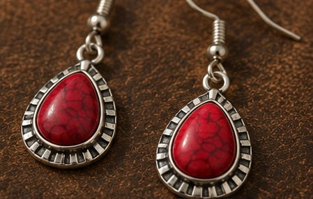 Red Stone Western Teardrop Earrings