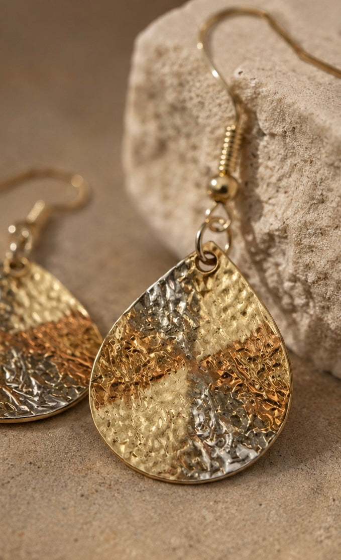 Golden Hammered Teardrop Earrings