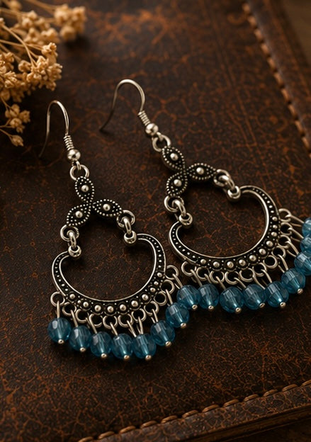 Midnight Blue Beaded Boho Chandelier Earrings