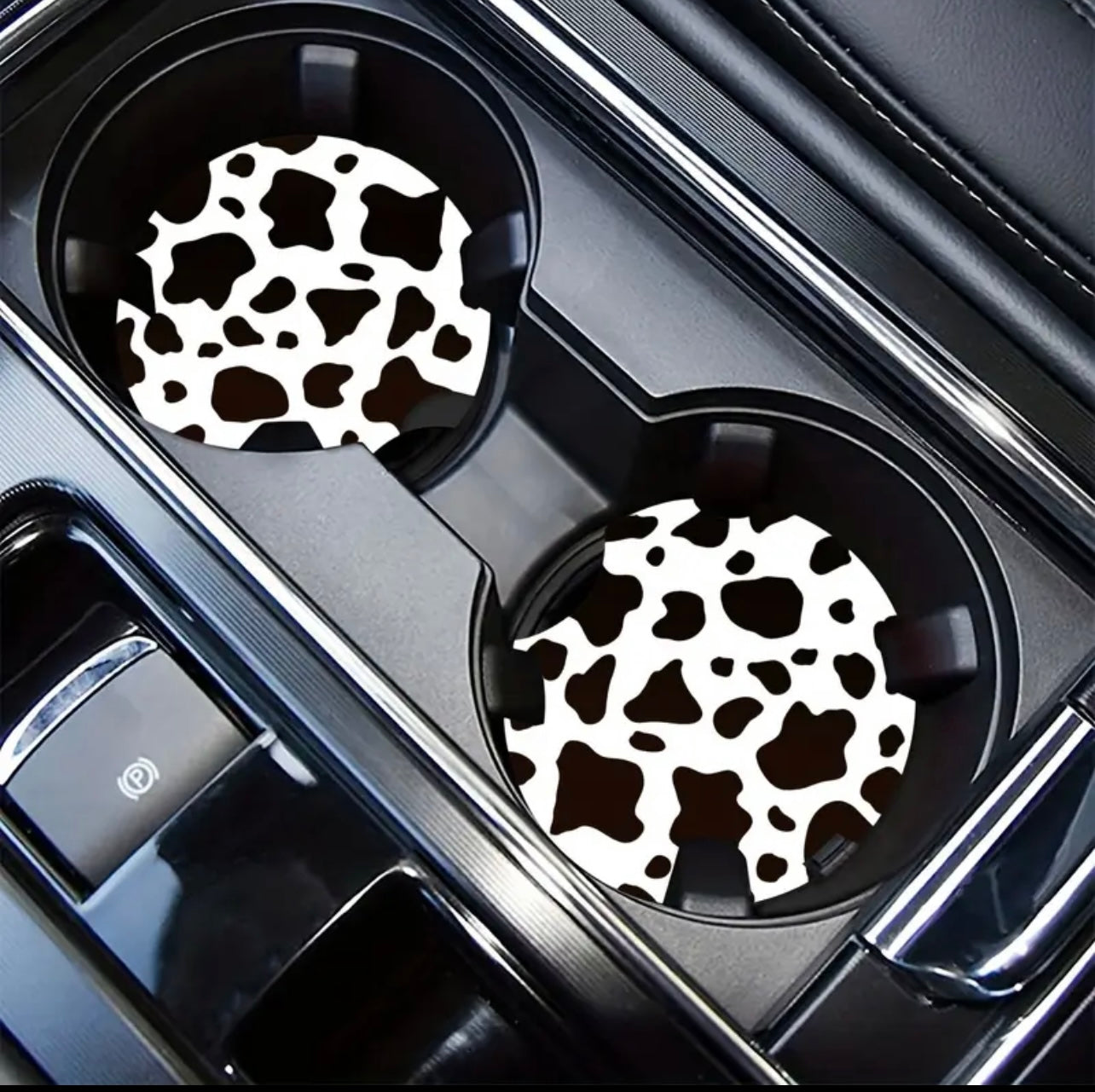 Black/White Cow Print Neoprene Car Coaster Set