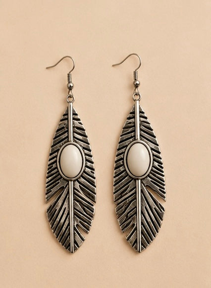 Ivory Feather Western Boho Drop Earrings