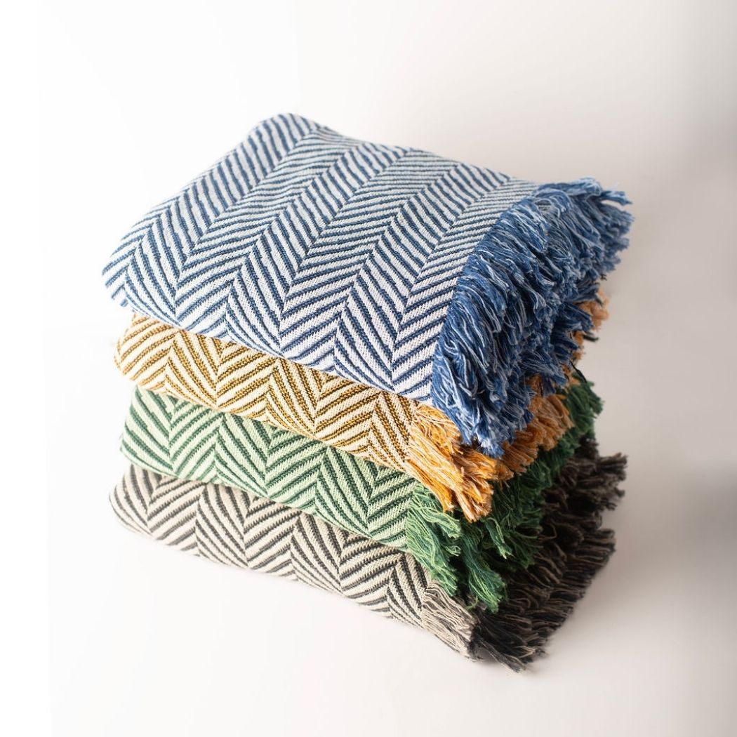 Goldenrod Herringbone Woven Cotton Throw