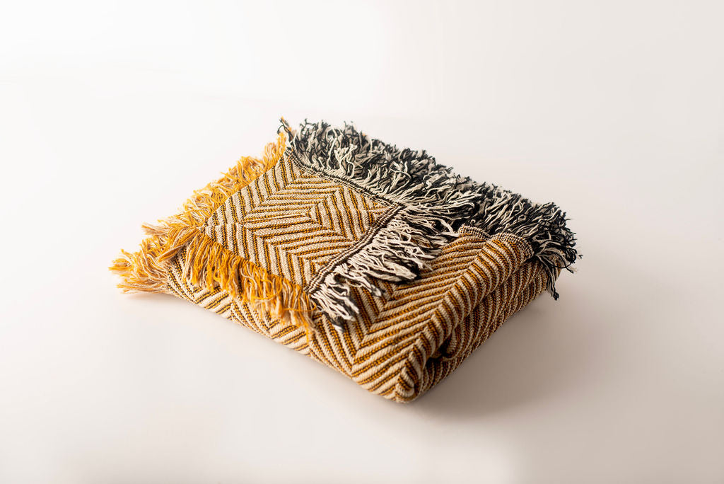 Goldenrod Herringbone Woven Cotton Throw