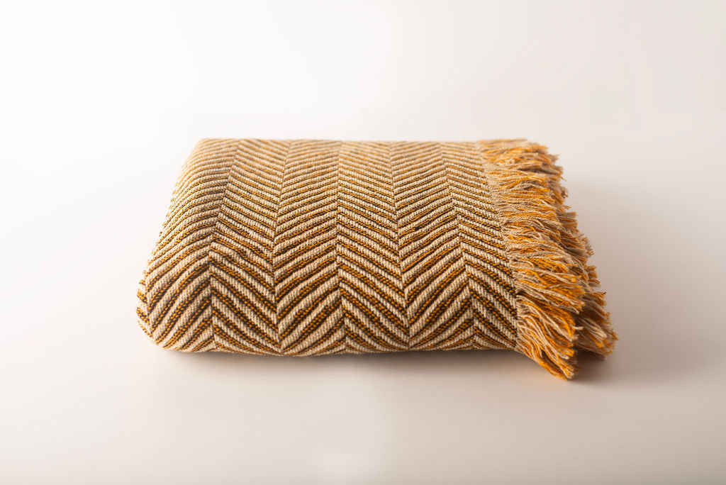 Goldenrod Herringbone Woven Cotton Throw