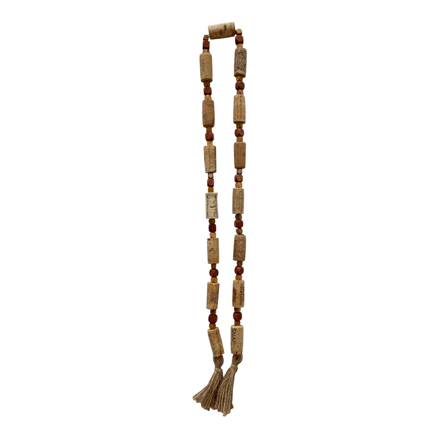 Handcrafted Wine Cork Garland – Timeless Rustic Boho Decor with Natural Square Wood Beads & Tassels