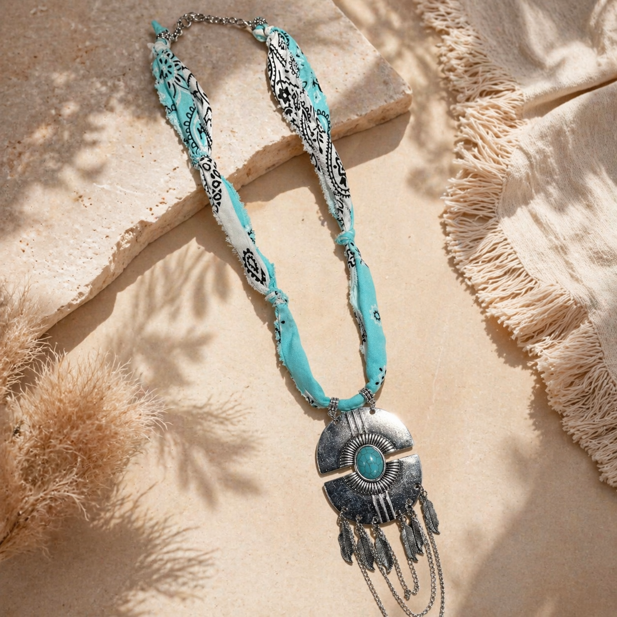 Bandana Statement Necklace – Boho Western Pendant Necklace
