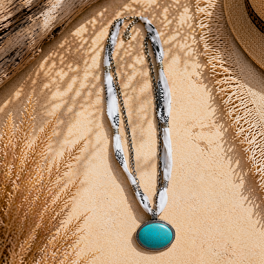Turquoise Oval Bandana Necklace