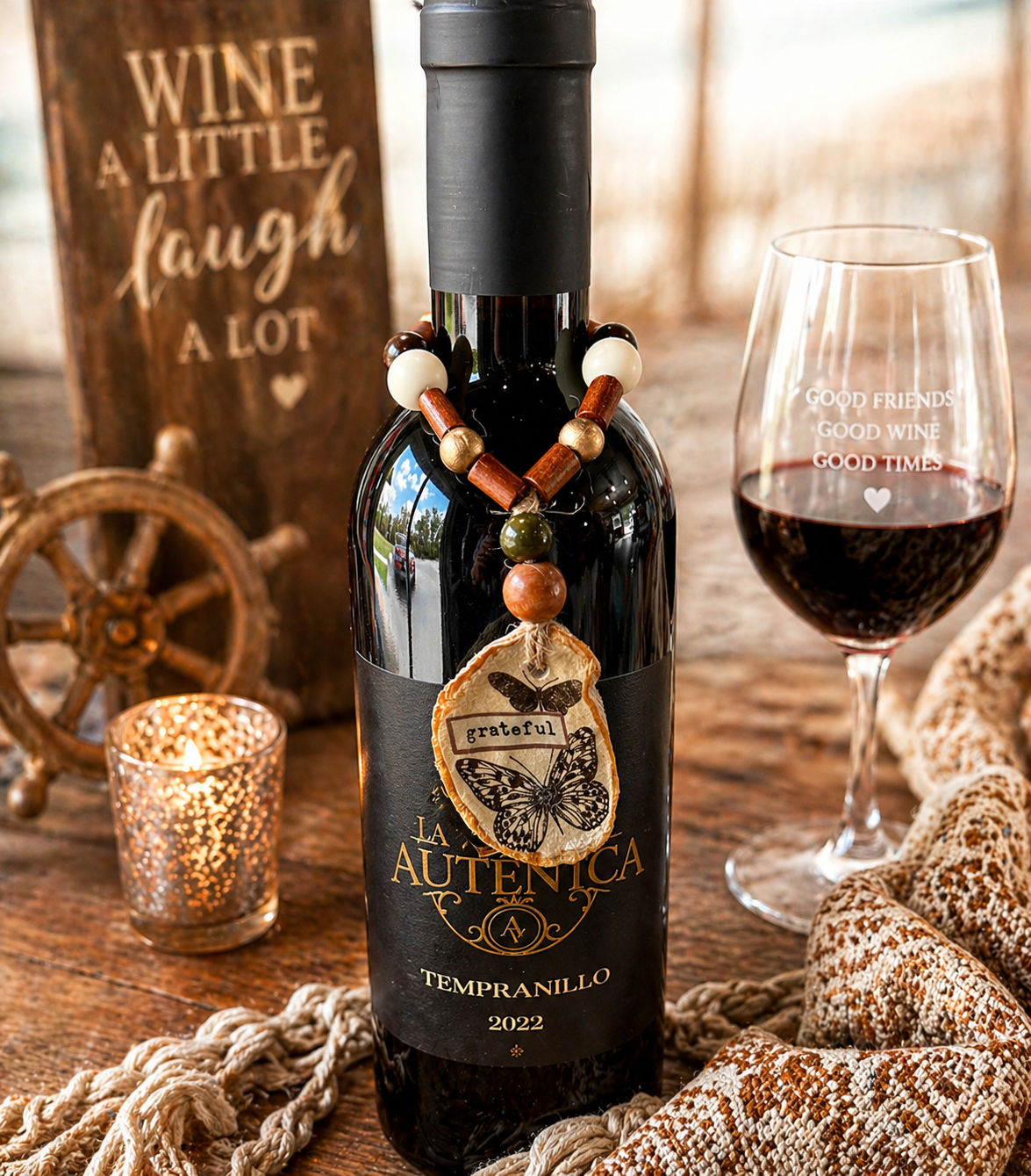 Butterfly Wine Bottle Charm | Handmade Coastal Wine Decor Gift