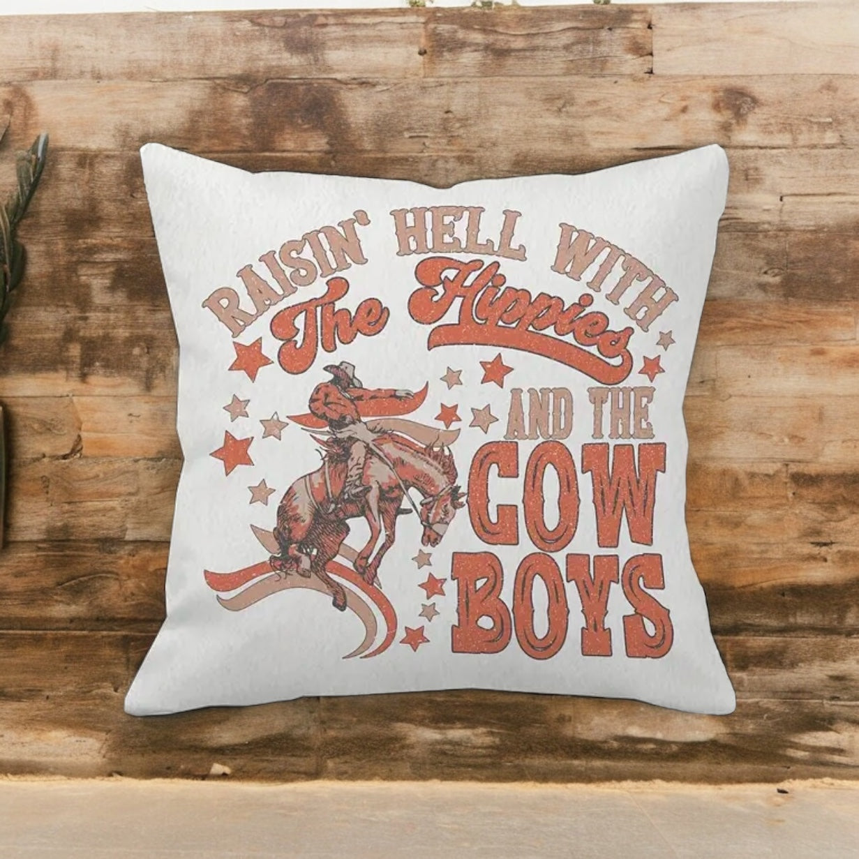 Raising Hell With The Hippies and The Cowboys Throw Pillow Cover