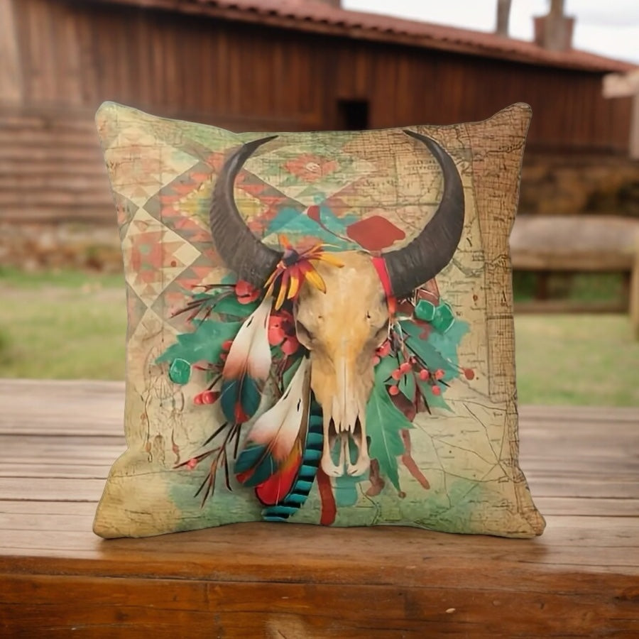 Boho Skull Throw Pillow Cover