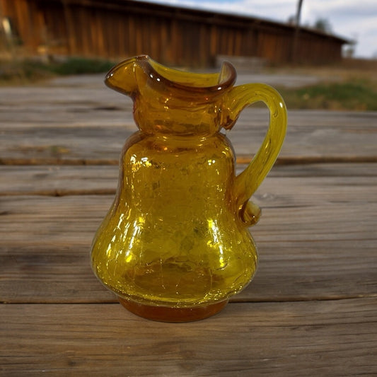 Mini Amber Blenko crackle glass pitcher