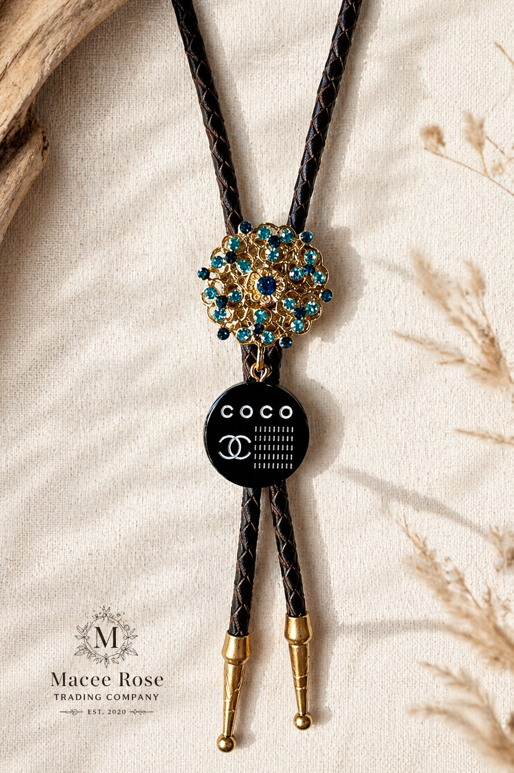 Blue Rhinestone Bolo Tie | Western Cowgirl Statement Accessory