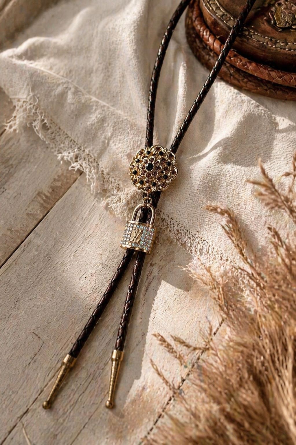 Gold Rhinestone Bolo Tie | Western Cowgirl Statement Accessory