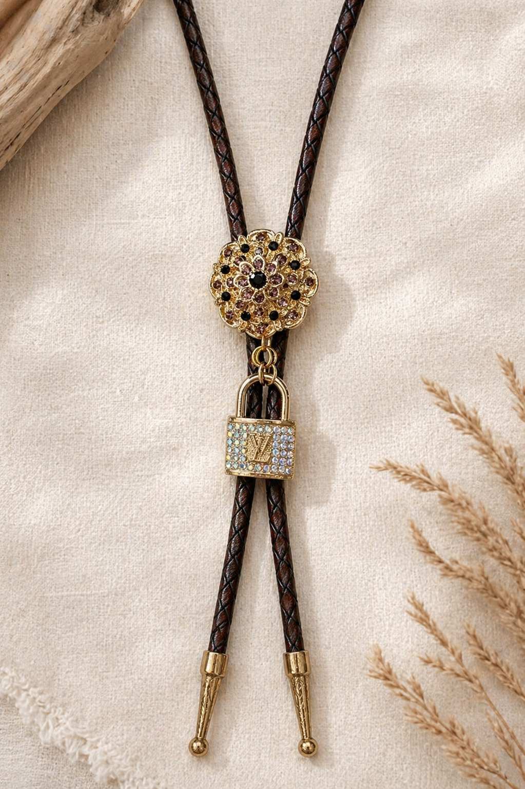 Gold Rhinestone Bolo Tie | Western Cowgirl Statement Accessory