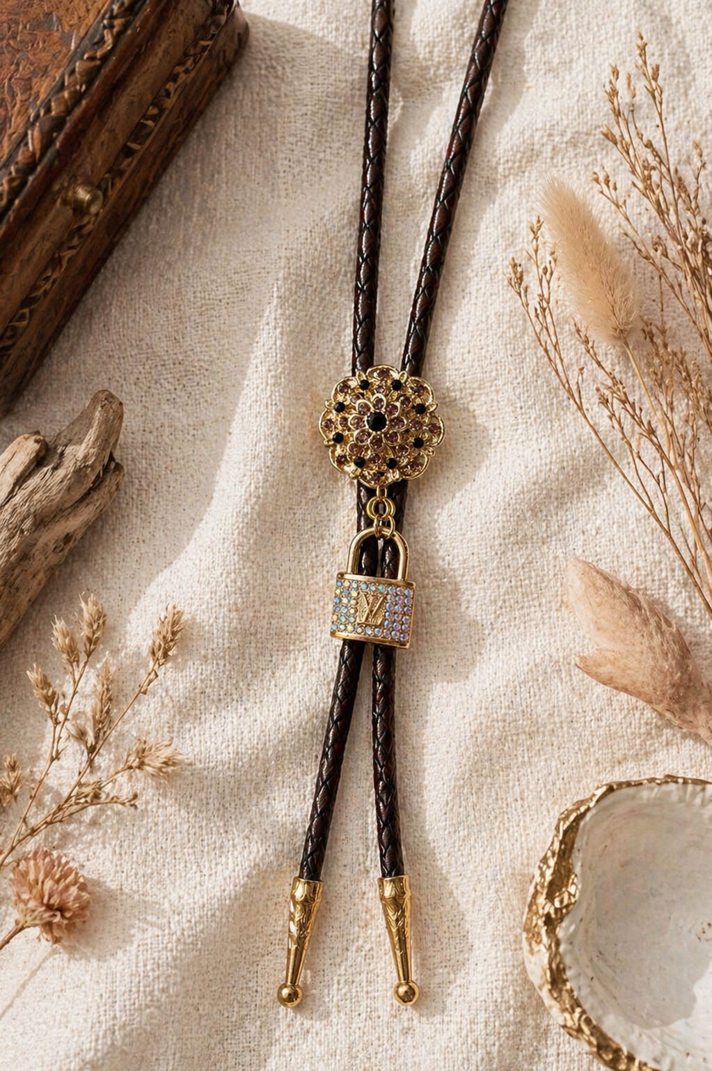 Gold Rhinestone Bolo Tie | Western Cowgirl Statement Accessory