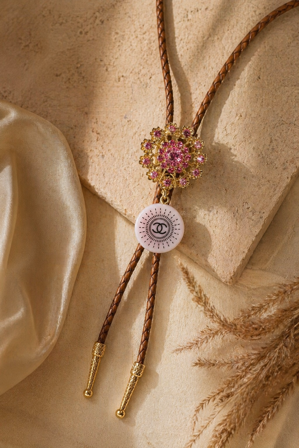 Pink Rhinestone Bolo Tie | Western Cowgirl Statement Accessory