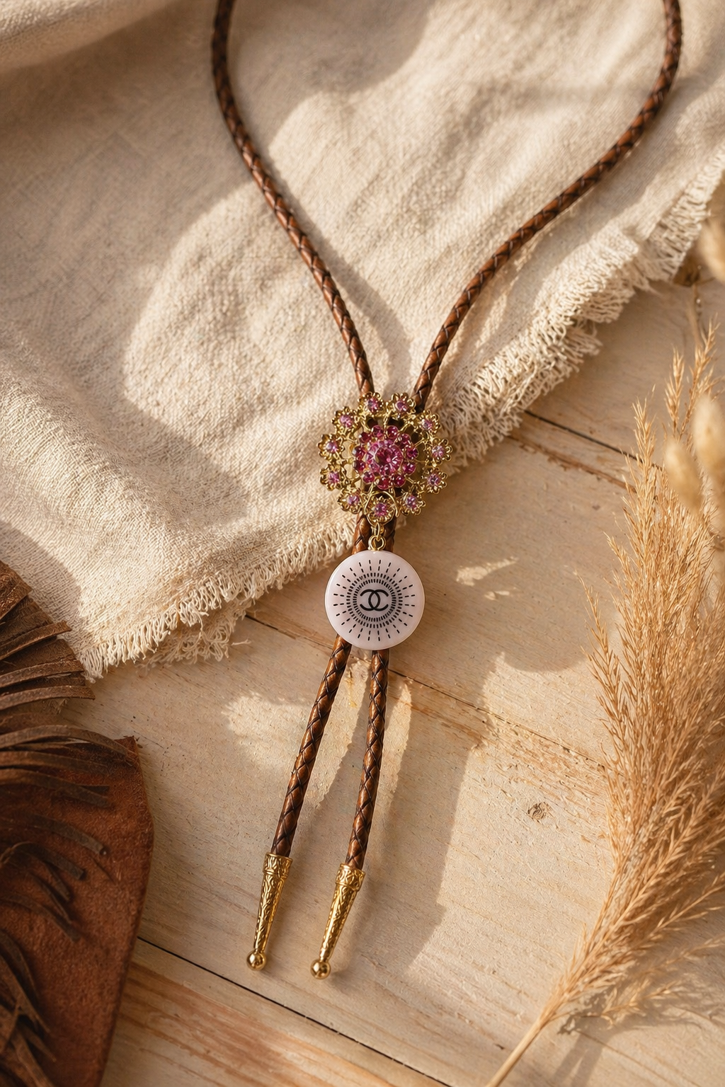 Pink Rhinestone Bolo Tie | Western Cowgirl Statement Accessory