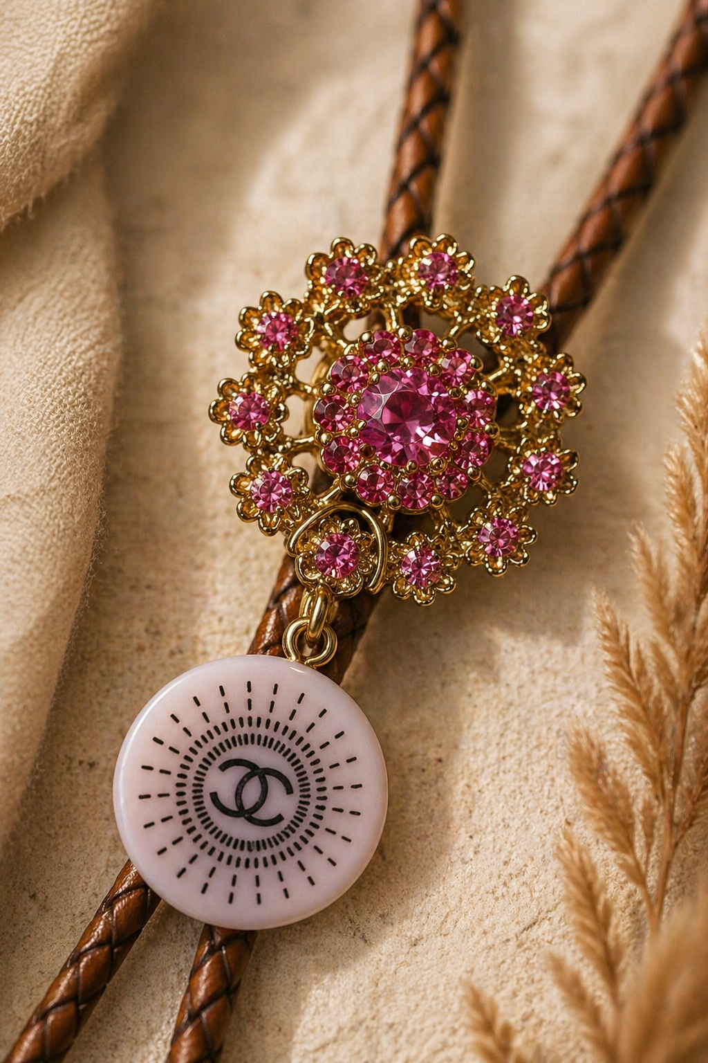Pink Rhinestone Bolo Tie | Western Cowgirl Statement Accessory
