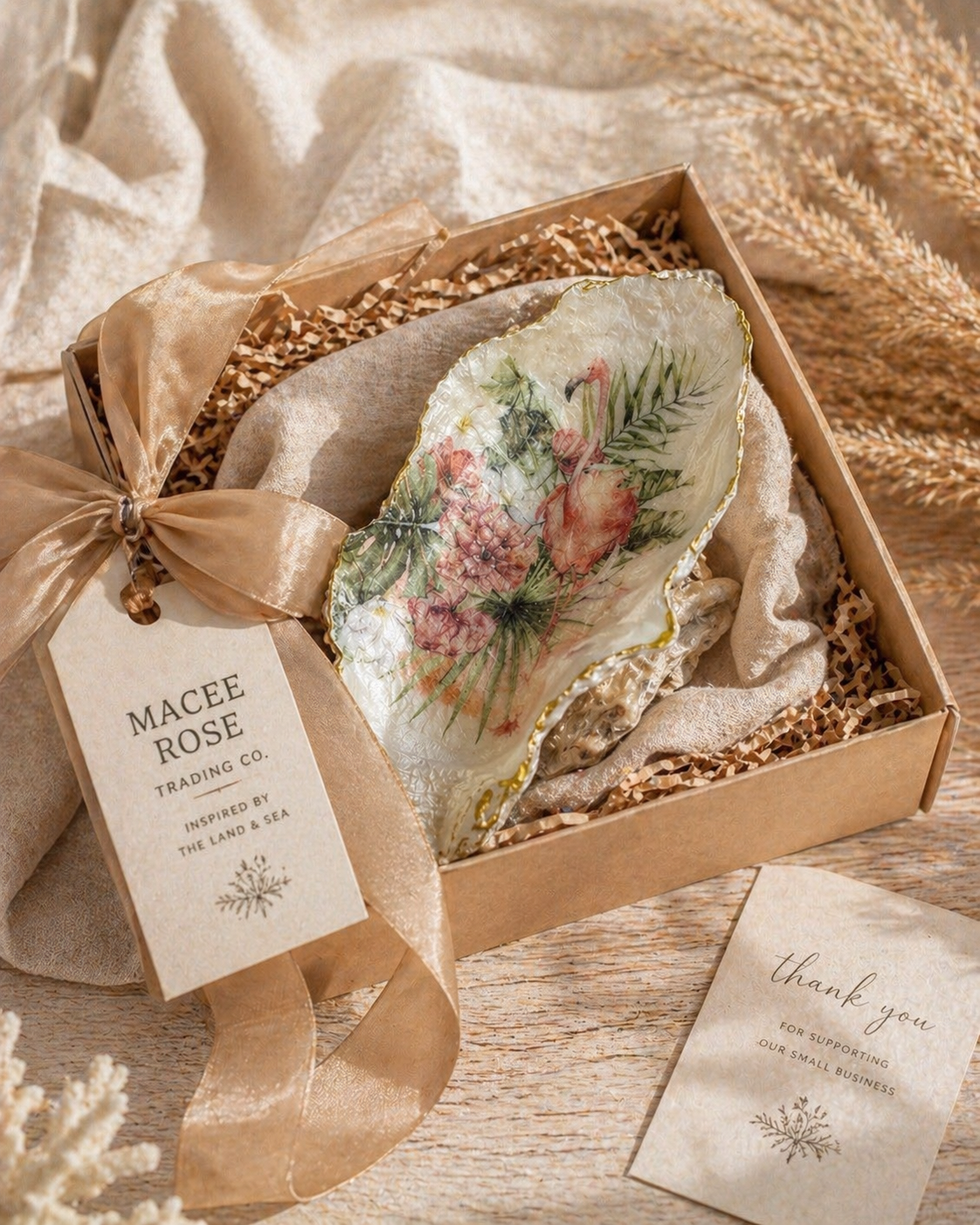 Flamingo Oyster Shell Trinket Dish Home Decor Gift