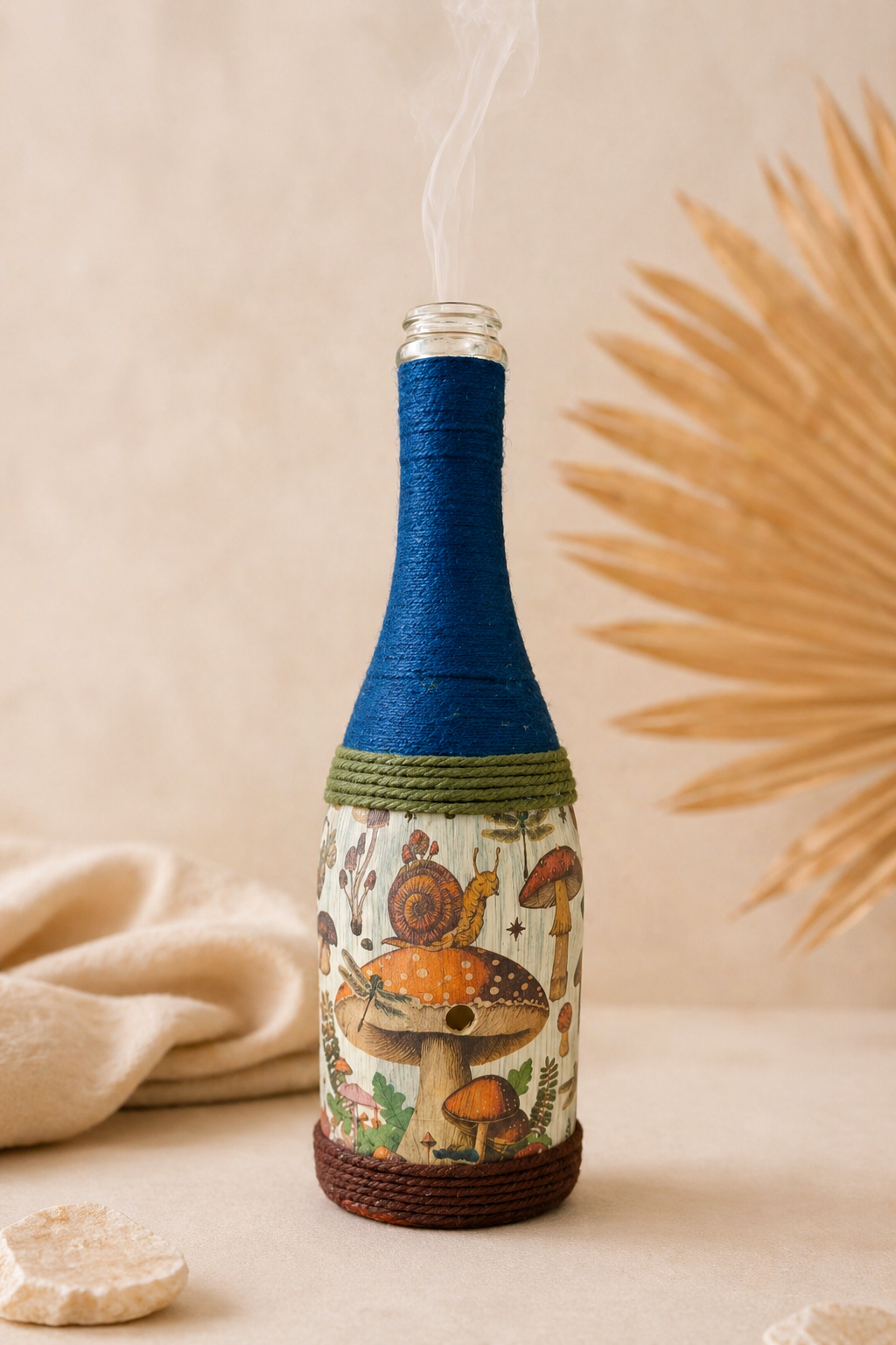 Woodland Mushroom Decor | Upcycled Wine Bottle Incense Burner | Cottagecore Home Fragrance Decor