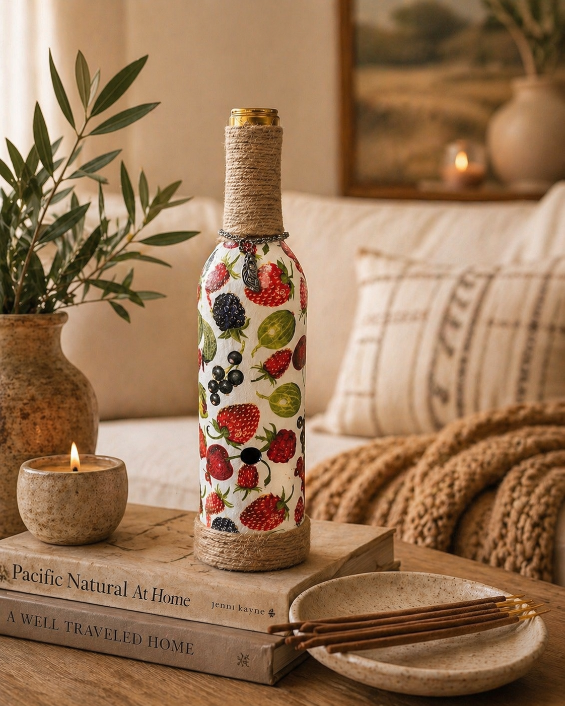 Berry Patch Upcycled Wine Bottle Incense Burner | Coastal Decor