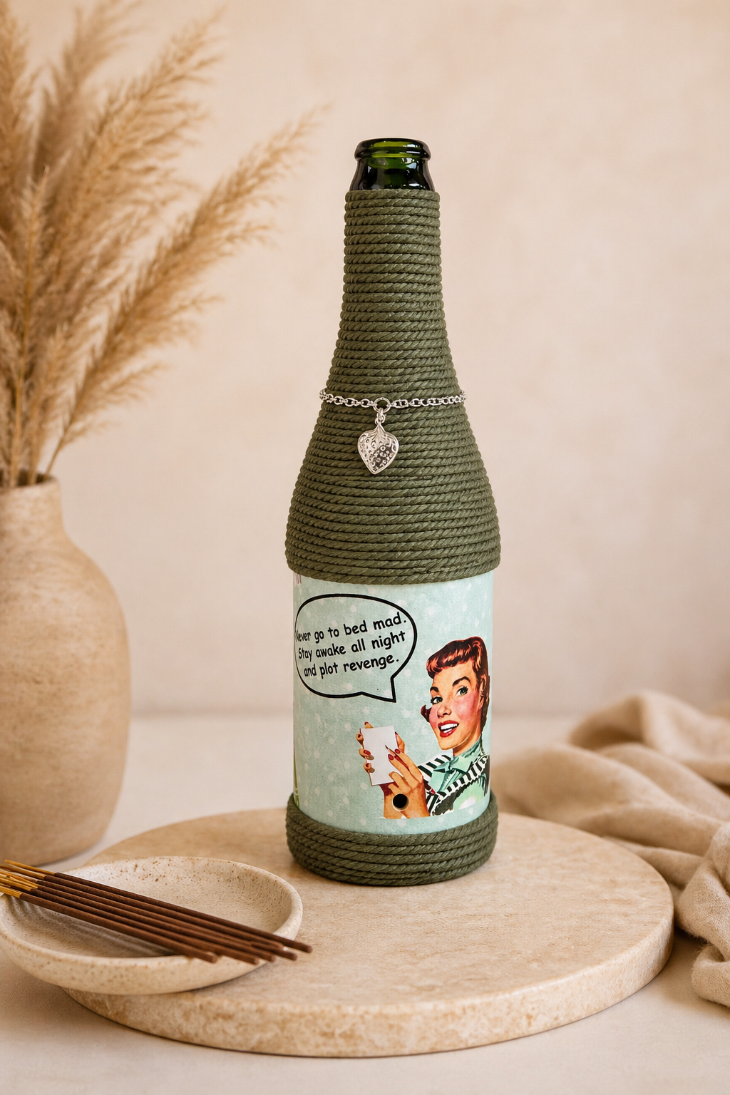 Retro Attitude Upcycled Wine Bottle Incense Burner | Boho Home Fragrance Decor