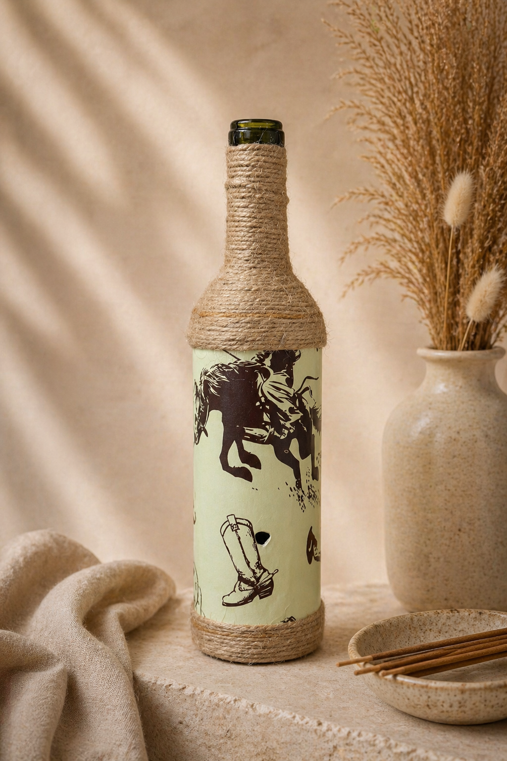 Western Upcycled Wine Bottle Incense Burner | Rustic Boho Fragrance Decor