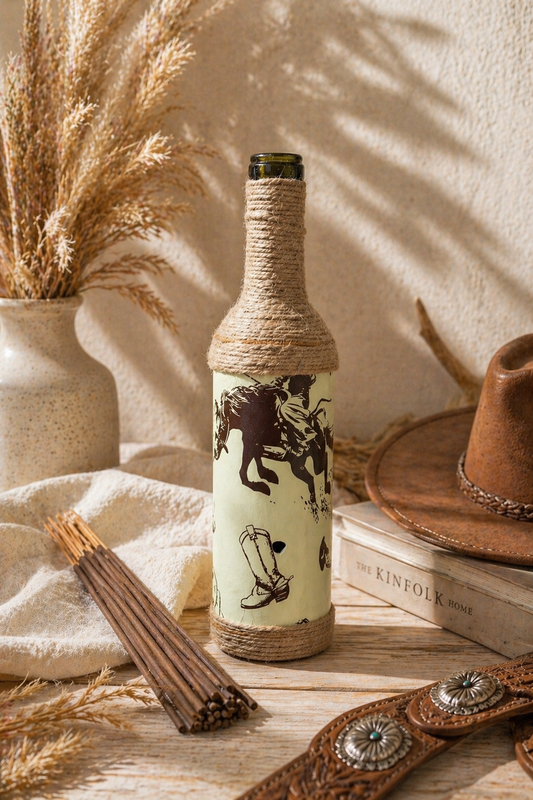 Western Upcycled Wine Bottle Incense Burner | Rustic Boho Fragrance Decor