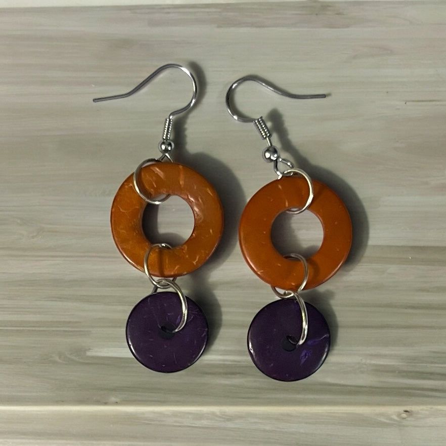 Wooden “washer” dangle earrings