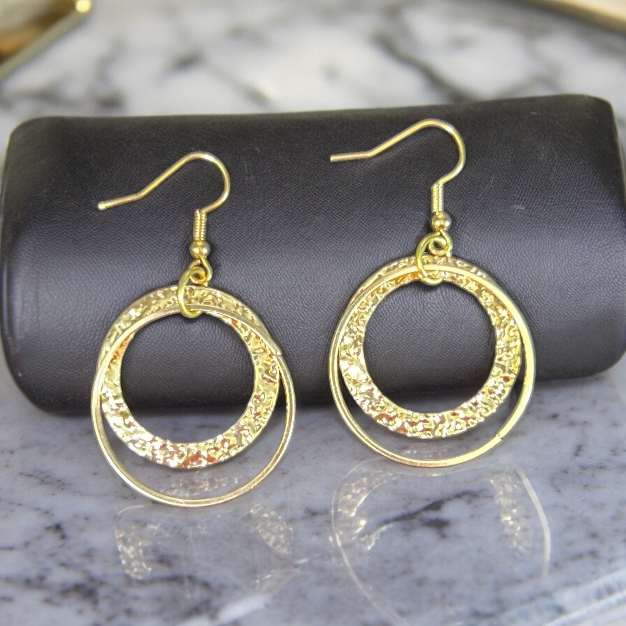 Gold Tone Double Hoop Earrings - Small