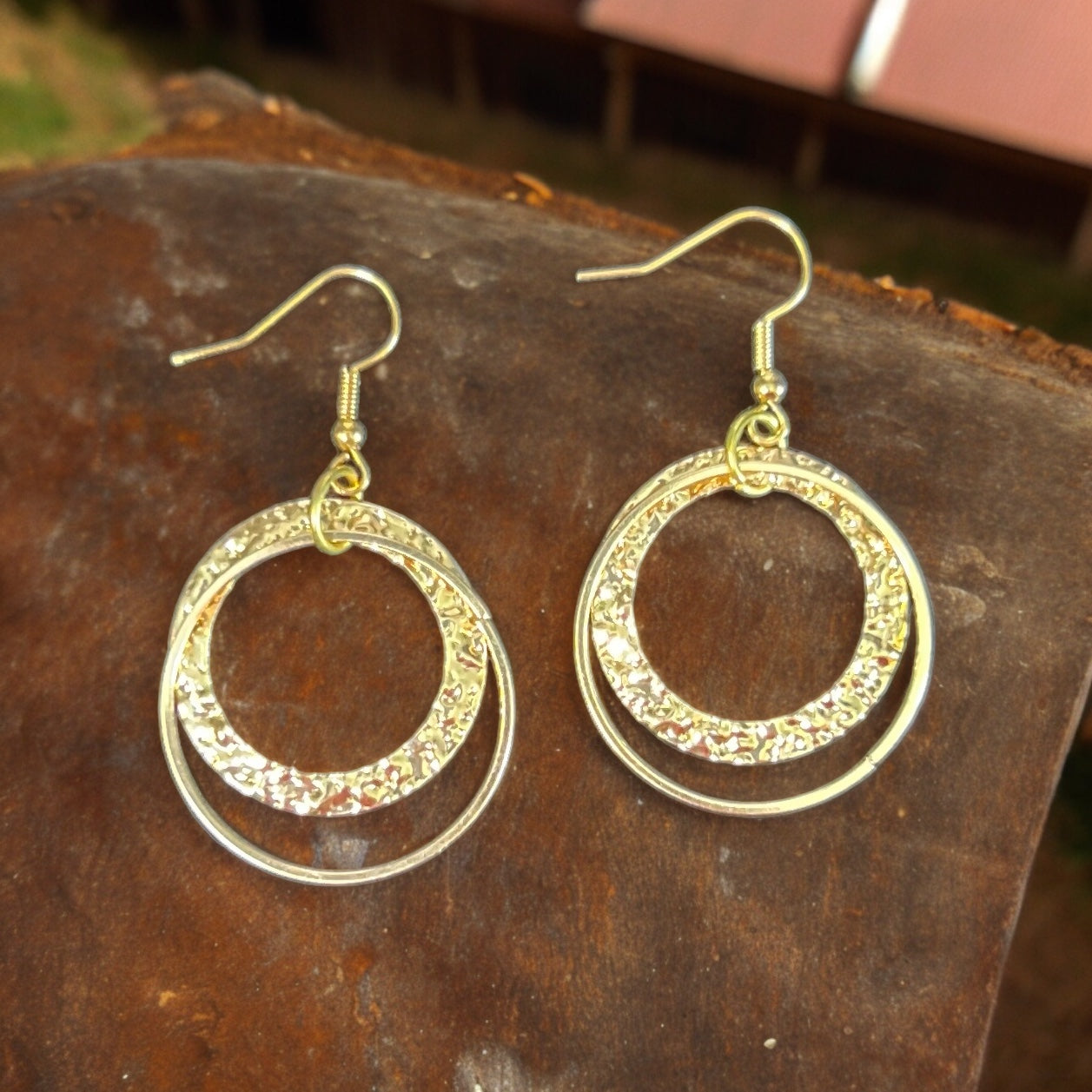 Gold Tone Double Hoop Earrings - Small