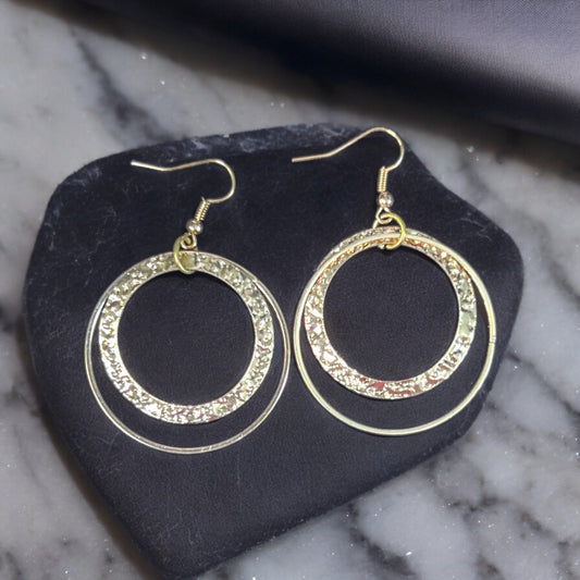 Gold Tone Double Hoop Earrings - Medium