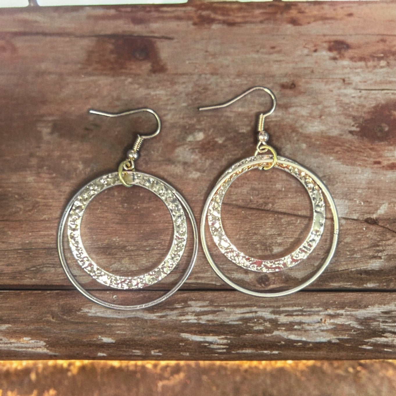 Gold Tone Double Hoop Earrings - Medium