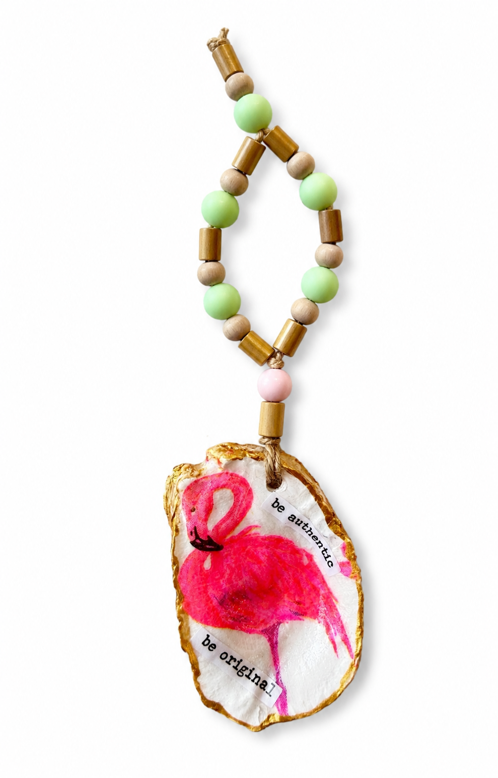 Flamingo Oyster Shell Bottle Charm | Coastal Wine Decor Gift