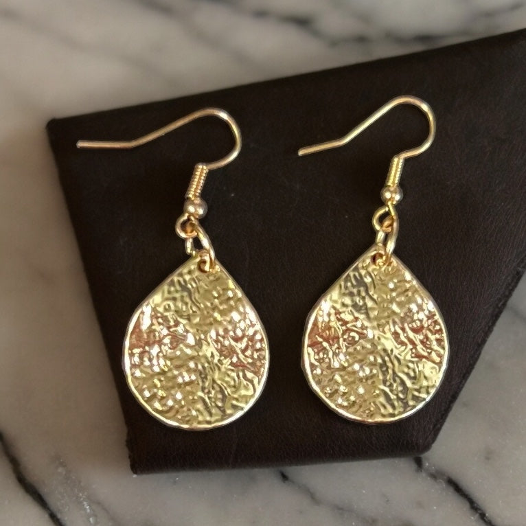 Hammered Finish Gold Toned Earrings